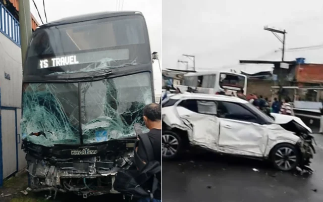 Equipes de resgate prestam socorro após colisão em série envolvendo vários veículos na Rodovia Presidente Dutra.