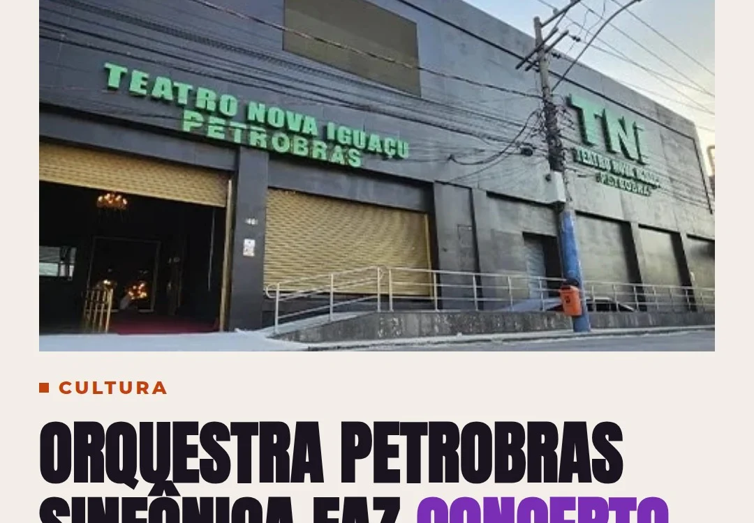 Músicos da Orquestra Petrobras Sinfônica em apresentação no palco em Nova Iguaçu