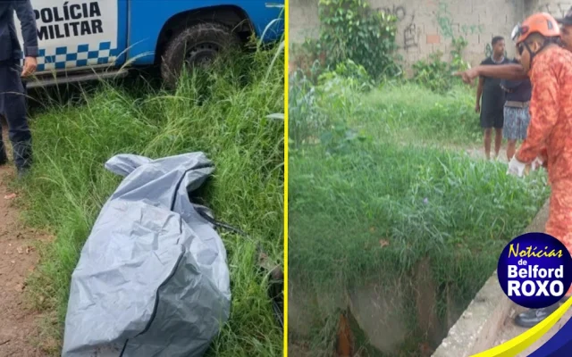 Bombeiros atuam na área de valão no bairro São Bernardo em Belford Roxo