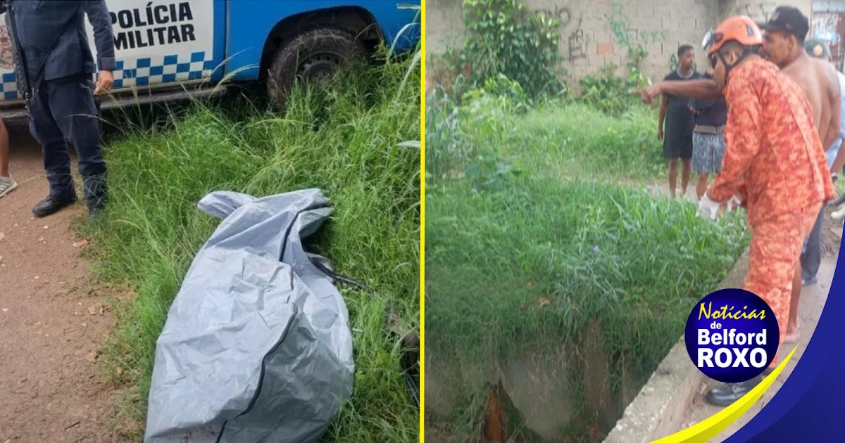Bombeiros atuam na área de valão no bairro São Bernardo em Belford Roxo