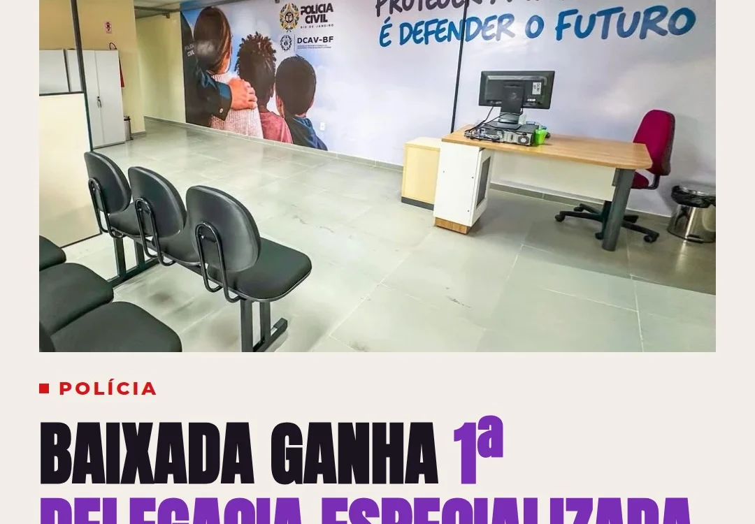 Fachada da nova Delegacia da Criança e Adolescente Vítima em São João de Meriti, na Baixada Fluminense