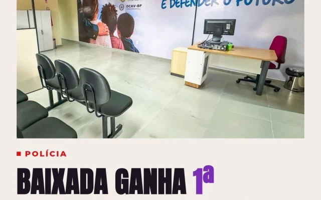 Fachada da nova Delegacia da Criança e Adolescente Vítima em São João de Meriti, na Baixada Fluminense
