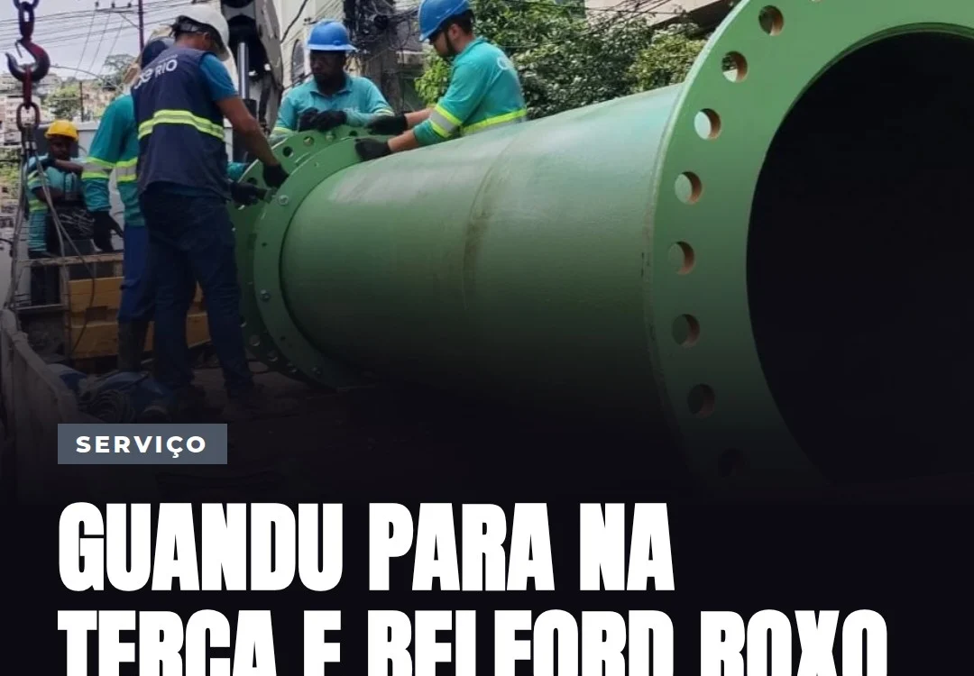 Estação de tratamento de água do Sistema Guandu durante trabalhos operacionais na Baixada Fluminense.