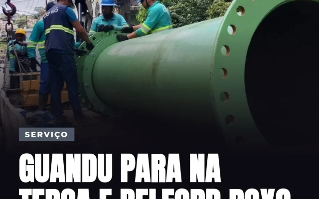 Estação de tratamento de água do Sistema Guandu durante trabalhos operacionais na Baixada Fluminense.